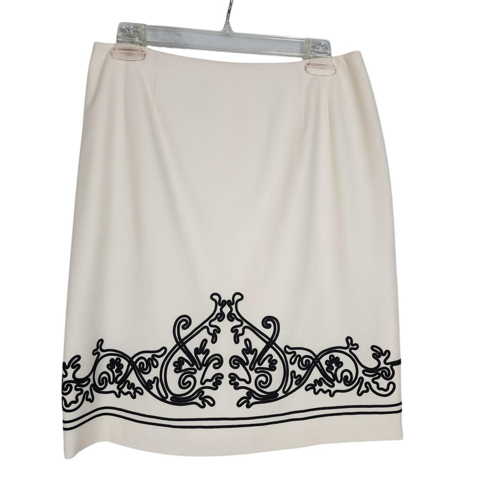Vintage! TALBOTS Size 4P Ivory Felted Wool Raised Filigree Embroidery Skirt EUC